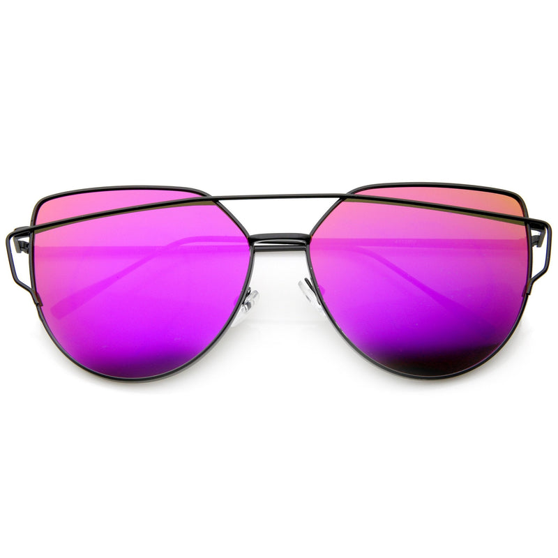 zeroUV Oversize Thin Cross Brow Mirrored Flat Lens Sunglasses A545 Sunglasses White Smoke Black Magenta Mirror