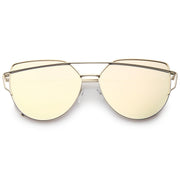 zeroUV Oversize Thin Cross Brow Mirrored Flat Lens Sunglasses A545 Sunglasses Beige Gold Gold Mirror