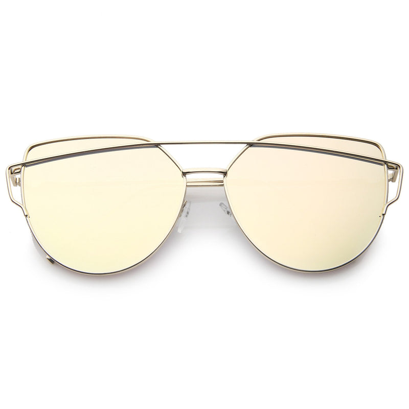 zeroUV Oversize Thin Cross Brow Mirrored Flat Lens Sunglasses A545 Sunglasses Beige Gold Gold Mirror