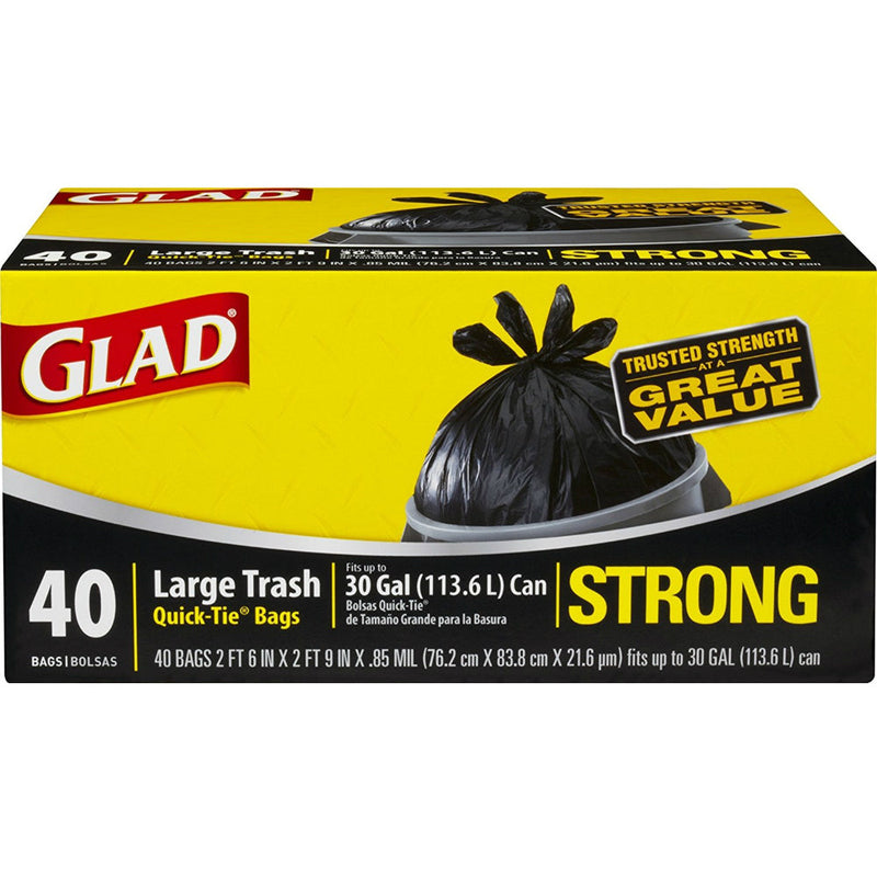Glad Glad Quick Tie Strong Large 30 Gallon Trash Bags 40CT Paper & Plastic Shopping Bags Gold