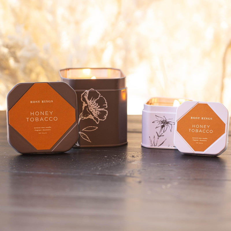 Rosy Rings Accent Tin Candle - Honey Tobacco Signature Tin Candle Light Gray