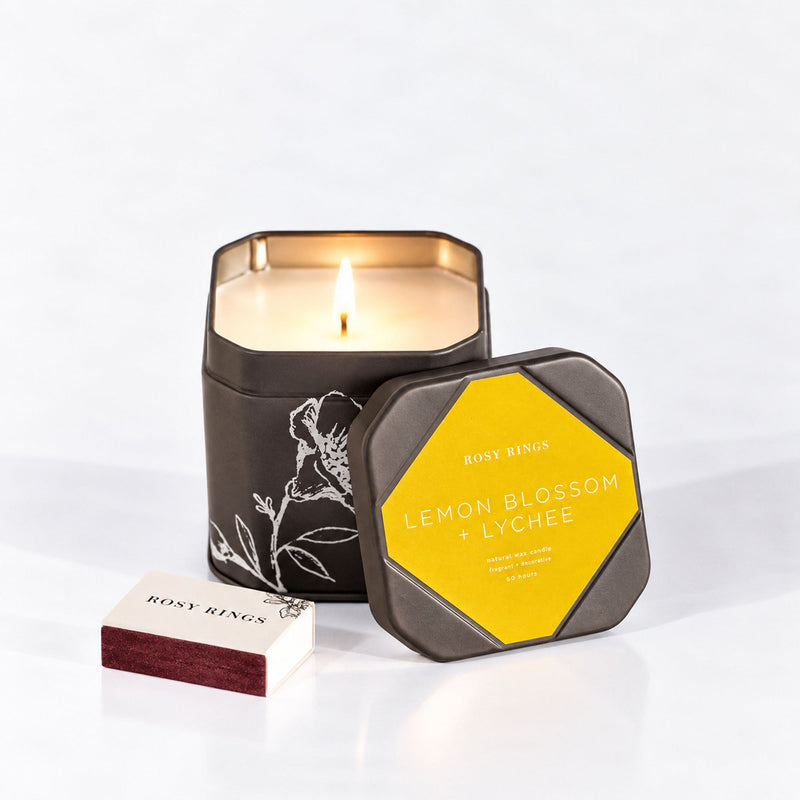 Rosy Rings Accent Tin Candle - Lemon Blossom Signature Tin Candle White Smoke