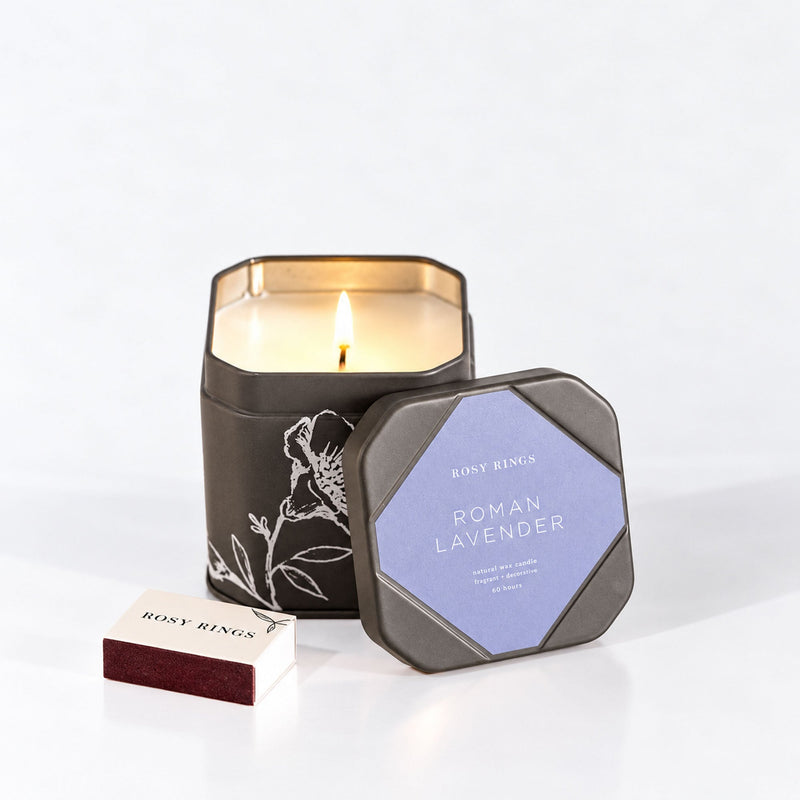Rosy Rings Accent Tin Candle - Roman Lavender Signature Tin Candle White Smoke