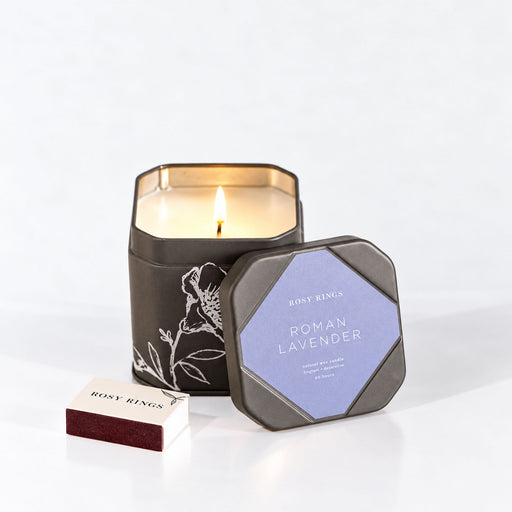 Rosy Rings Accent Tin Candle - Roman Lavender Signature Tin Candle White Smoke