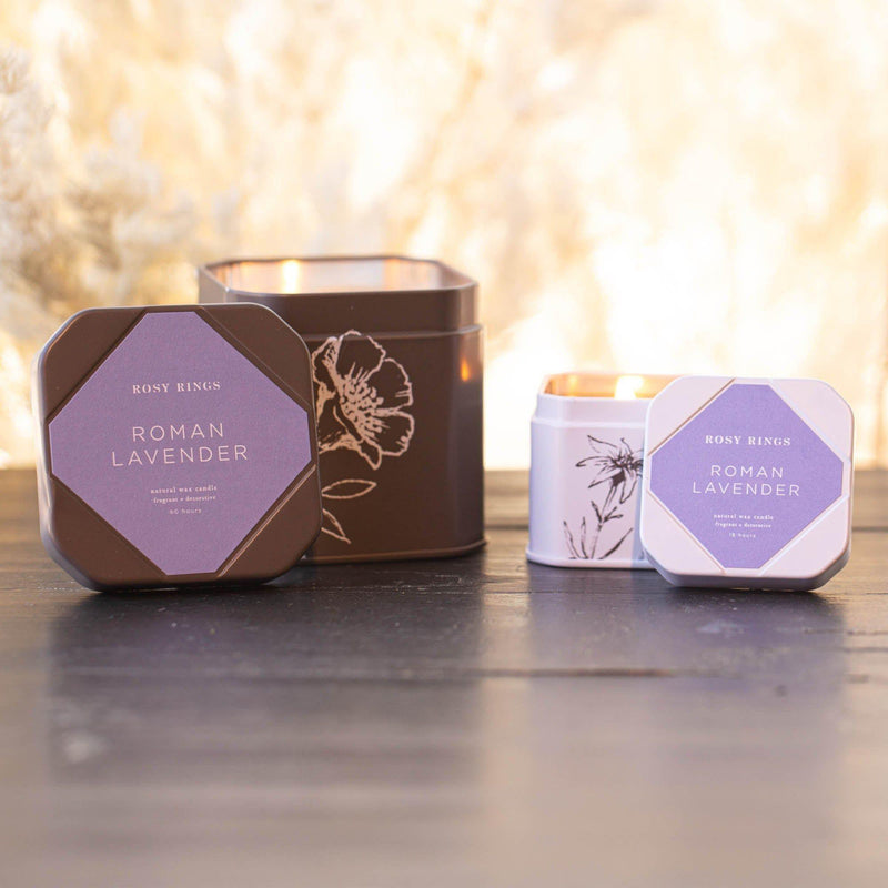 Rosy Rings Accent Tin Candle - Roman Lavender Signature Tin Candle Gray