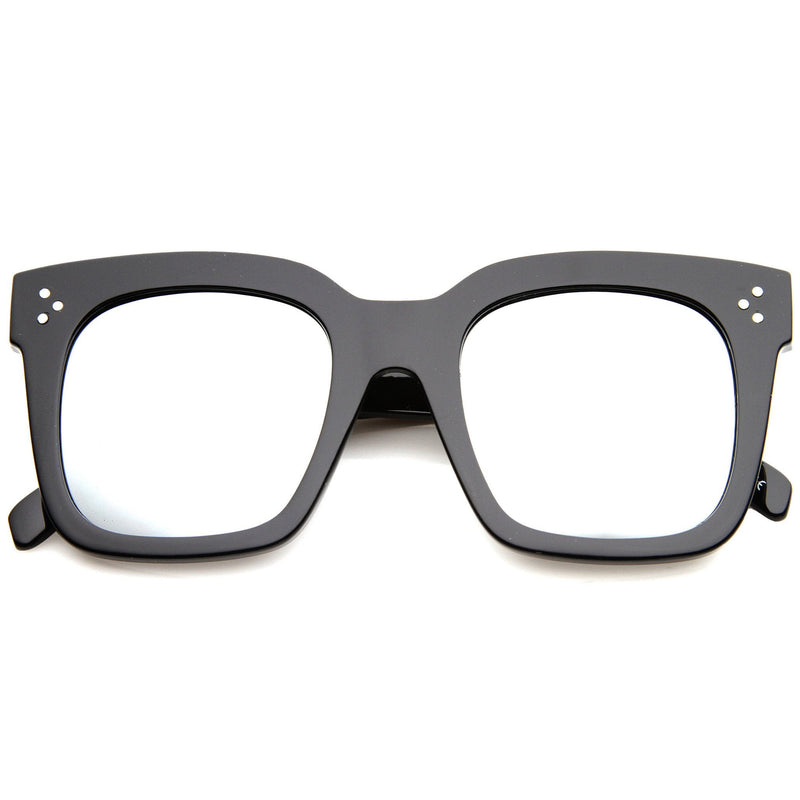zeroUV Bold Oversize Flat Mirror Lens Square Frame Horn Rimmed Sunglasses 50mm - A100 Sunglasses White Smoke Shiny Black Silver Mirror