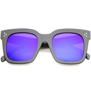 zeroUV Bold Oversize Flat Mirror Lens Square Frame Horn Rimmed Sunglasses 50mm - A100 Sunglasses White Smoke Shiny Black Blue Mirror