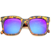 zeroUV Bold Oversize Flat Mirror Lens Square Frame Horn Rimmed Sunglasses 50mm - A100 Sunglasses White Smoke Tortoise Blue Purple Mirror