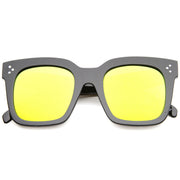 zeroUV Bold Oversize Flat Mirror Lens Square Frame Horn Rimmed Sunglasses 50mm - A100 Sunglasses Khaki Shiny Black Yellow Mirror