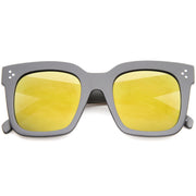 zeroUV Bold Oversize Flat Mirror Lens Square Frame Horn Rimmed Sunglasses 50mm - A100 Sunglasses White Smoke Matte Black Gold Mirror
