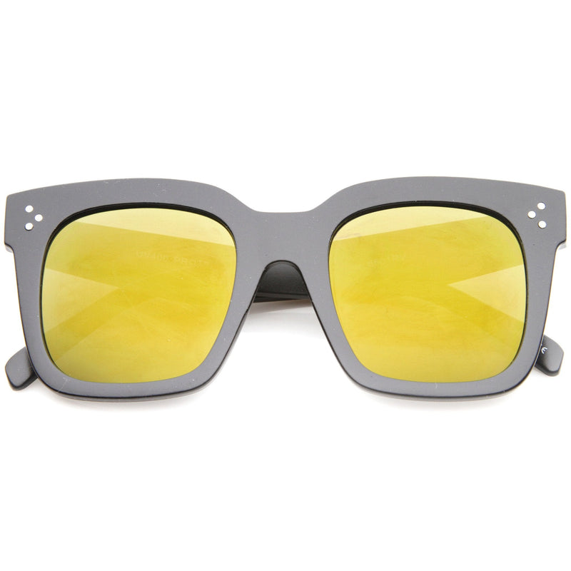 zeroUV Bold Oversize Flat Mirror Lens Square Frame Horn Rimmed Sunglasses 50mm - A100 Sunglasses White Smoke Matte Black Gold Mirror