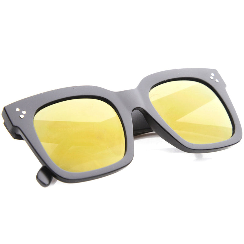 zeroUV Bold Oversize Flat Mirror Lens Square Frame Horn Rimmed Sunglasses 50mm - A100 Sunglasses White Smoke Black / Smoke,Black-Clear / Smoke,Tortoise-Blue / Lavender,Shiny Black Silver Mirror,Shiny Black Blue Mirror,Tortoise Blue Purple Mirror,Shiny Black Yellow Mirror,Tortoise Pink Yellow Mirror,Matte Black Gold Mirror,Black-Brown / Lavender,Matte Black / Smo