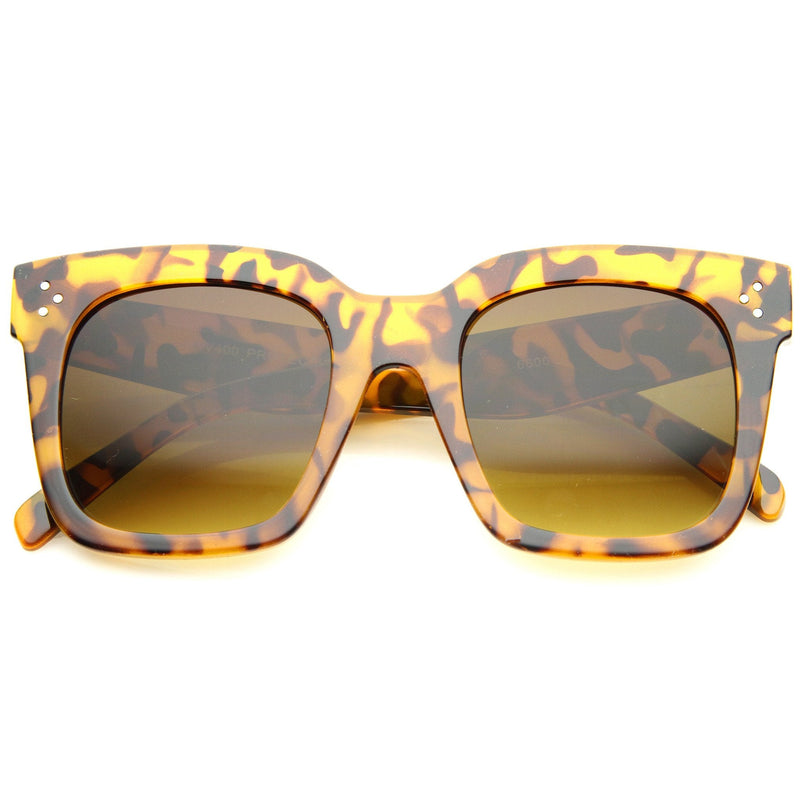 zeroUV Bold Oversize Horned Rim Flat Lens Sunglasses A101 Sunglasses White Smoke Shiny Tortoise Amber