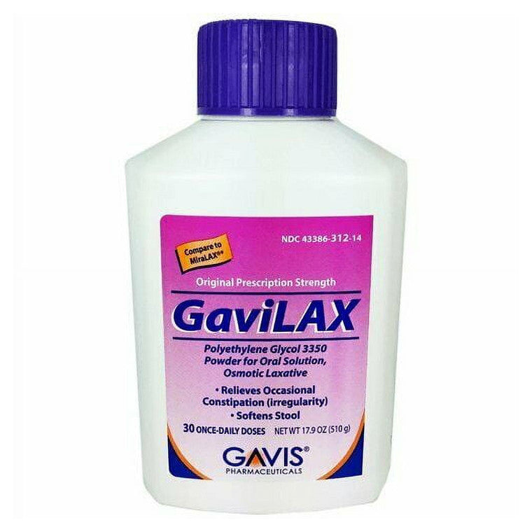 GaviLax GaviLax Polyethylene Glycol 3350 Powder - 17g per Dose, 30 Doses (510g) - Osmotic Laxative Health Care White Smoke