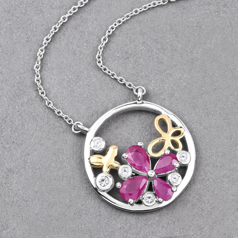Bids.com 1.47 Carat Genuine Ruby and White Topaz .925 Sterling Silver Pendant Pendants Dark Gray size 18.00