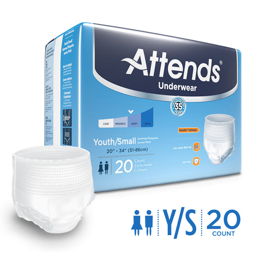 Attends Attends Underwear Youth/Small 20Ct Underwear White Smoke