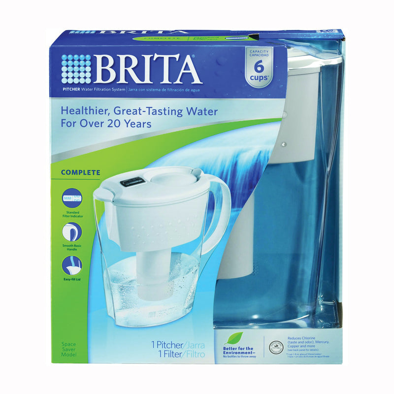 Brita Brita Space Saver 6-Cup Water Filter Pitcher, White Water Powder Blue