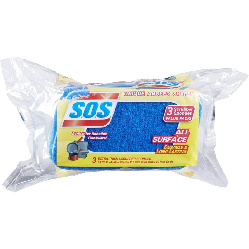 SOS SOS Scrubber Sponge, All Surface, 3/Pack, Blue Sponges & Scouring Pads White Smoke