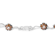 Bids.com 10K White Gold 4.0 Cttw Champagne and White Diamond Floral Cluster and Station Link Bracelet (H-I Color, SI2-I1 Clarity) - 7" Inches Bracelets White Smoke White.Gold / 7