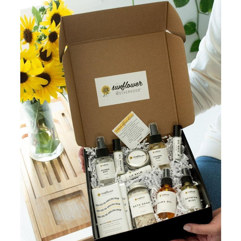 Sunflower Motherhood Deluxe Self Care Gift Box Bath & Body Gift Set Light Gray