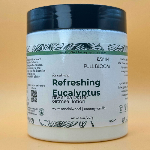 Kay in Full Bloom Refreshing Eucalyptus Oatmeal Body Lotion Tan Jar