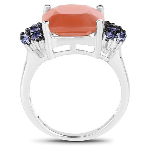 Bids.com 6.18 Carat Genuine Peach Moonstone and Tanzanite .925 Sterling Silver Ring Rings White Smoke size 7.00,size 8.00,size 9.00,size 6.00