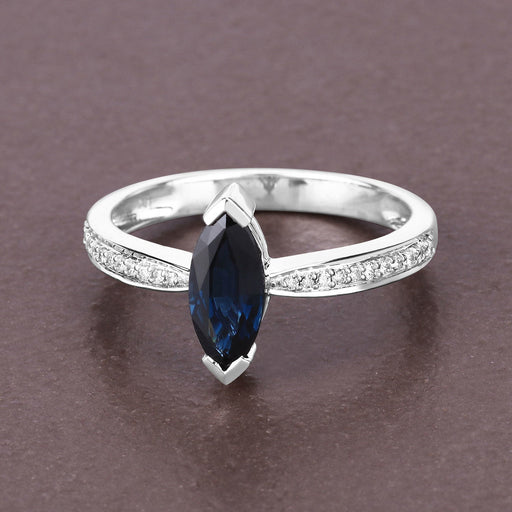 Bids.com 1.44 Carat Genuine Blue Sapphire and White Diamond 14K White Gold Ring Rings Dim Gray size 6.00,size 7.00,size 8.00,size 9.00