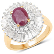 Bids.com 3.75 Carat Genuine Ruby and White Topaz .925 Sterling Silver Ring Rings White Smoke size 6.00,size 5.00,size 7.00,size 8.00,size 9.00,size 10.00