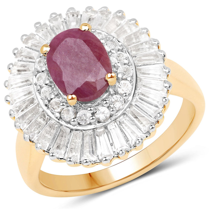 Bids.com 3.75 Carat Genuine Ruby and White Topaz .925 Sterling Silver Ring Rings White Smoke size 6.00,size 5.00,size 7.00,size 8.00,size 9.00,size 10.00