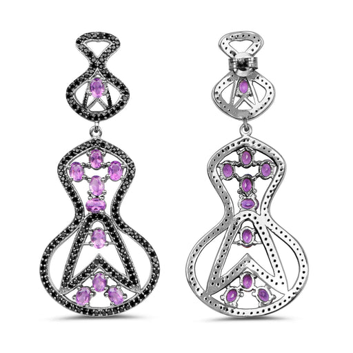 Bids.com 5.30 Carat Genuine Amethyst and Black Spinel .925 Sterling Silver Earrings Earrings White Smoke