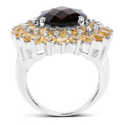 Bids.com 8.56 Carat Genuine Smoky Quartz & Citrine .925 Sterling Silver Ring Rings White Smoke size 6.00,size 7.00,size 8.00,size 9.00,size 5.00