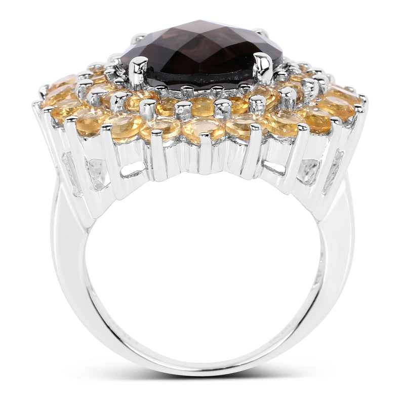 Bids.com 8.56 Carat Genuine Smoky Quartz & Citrine .925 Sterling Silver Ring Rings White Smoke size 6.00,size 7.00,size 8.00,size 9.00,size 5.00