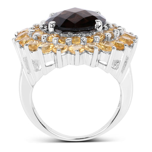 Bids.com 8.56 Carat Genuine Smoky Quartz & Citrine .925 Sterling Silver Ring Rings White Smoke size 6.00,size 7.00,size 8.00,size 9.00,size 5.00