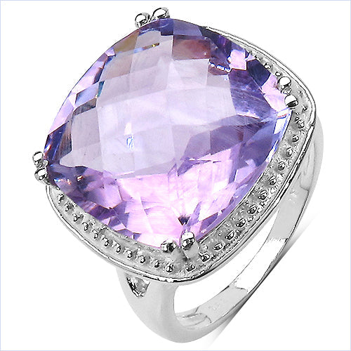 Bids.com 11.93 Carat Genuine Amethyst .925 Sterling Silver Ring Rings White Smoke size 6.00,size 7.00,size 8.00,size 9.00
