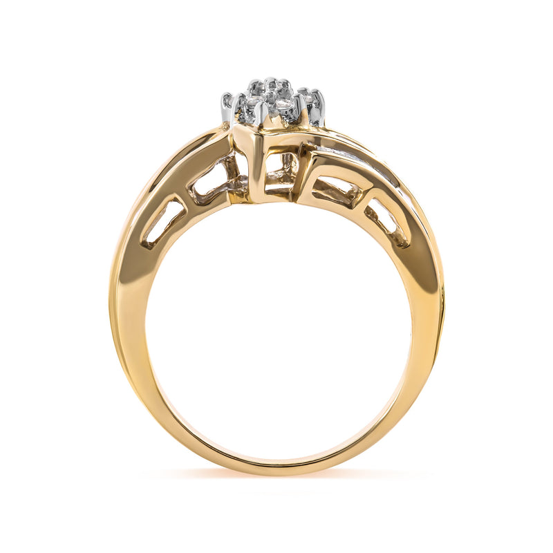 Bids.com 10K Yellow Gold 1/2 Cttw Round And Baguette-cut Diamond Cluster Head and Channel Set Shank Ring (H-I Color, I1-I2 Clarity) - Ring Size 7 Rings White Smoke 7 / Yellow.Gold