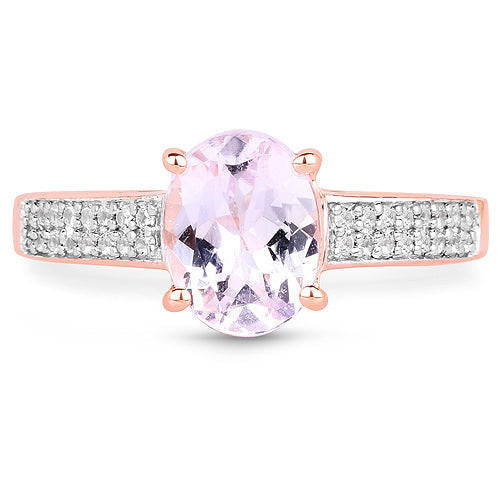 Bids.com 14K Rose Gold Plated 2.91 Carat Genuine Kunzite and White Zircon .925 Sterling Silver Ring Rings White Smoke size 6.00,size 7.00,size 5.00,size 8.00,size 9.00
