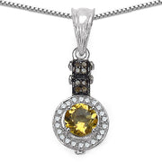 Bids.com 1.00 Carat Genuine Citrine, Champagne Diamond & White Diamond .925 Sterling Silver Pendant Pendants White Smoke