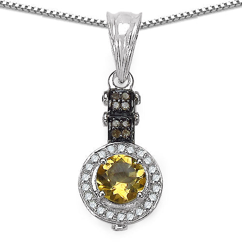 Bids.com 1.00 Carat Genuine Citrine, Champagne Diamond & White Diamond .925 Sterling Silver Pendant Pendants White Smoke