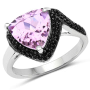 Bids.com 3.53 Carat Genuine Pink Amethyst and Black Spinel .925 Sterling Silver Ring Rings White Smoke size 6.00,size 7.00,size 8.00