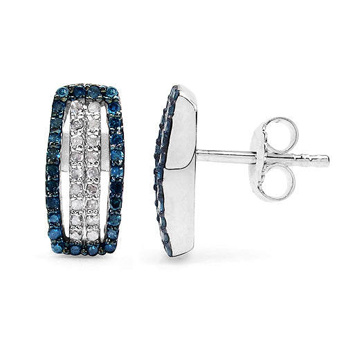 Bids.com 0.51 Carat Genuine Blue Diamond & White Diamond .925 Sterling Silver Earrings Earrings White Smoke