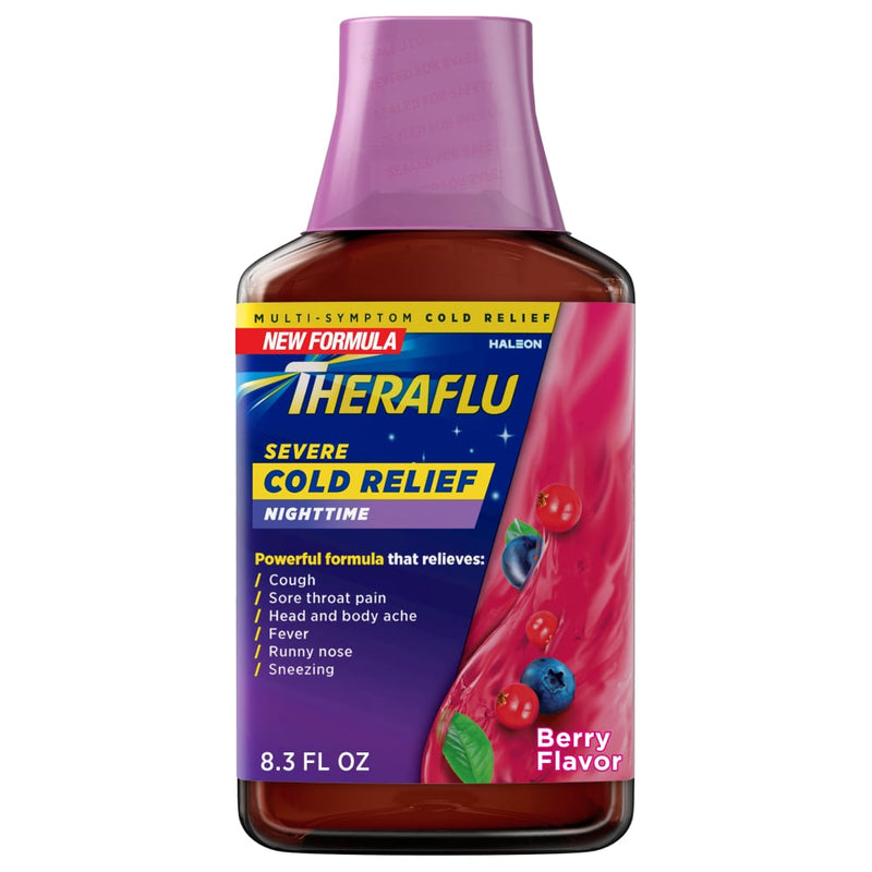 Theraflu Theraflu Cold Relief, Severe, Nighttime, Berry Flavor 8.3 Fl Oz Medicine & Drugs White Smoke