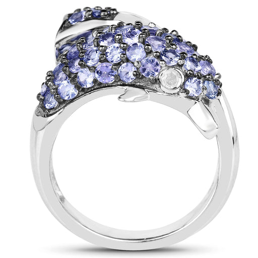 Bids.com 1.45 Carat Genuine Tanzanite and White Diamond .925 Sterling Silver Ring Rings White Smoke size 6.00,size 8.00,size 7.00,size 9.00