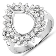 Bids.com 0.89 Carat Genuine White Diamond 14K White Gold Semi Mount Ring - holds 11x9mm Pear Gemstone Rings White Smoke size 7.00,size 6.00,size 8.00