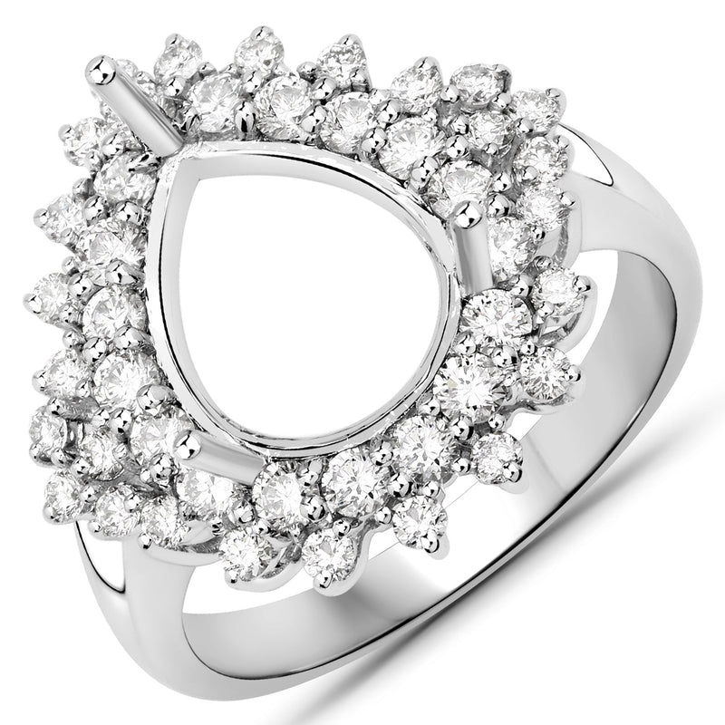 Bids.com 0.89 Carat Genuine White Diamond 14K White Gold Semi Mount Ring - holds 11x9mm Pear Gemstone Rings White Smoke size 7.00,size 6.00,size 8.00