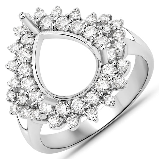 Bids.com 0.89 Carat Genuine White Diamond 14K White Gold Semi Mount Ring - holds 11x9mm Pear Gemstone Rings White Smoke size 7.00,size 6.00,size 8.00