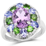 Bids.com 3.89 Carat Genuine Amethyst, Tanzanite & Chrome Diopside .925 Sterling Silver Ring Rings White Smoke size 6.00,size 7.00,size 8.00,size 9.00,size 5.00,size 10.00