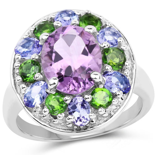 Bids.com 3.89 Carat Genuine Amethyst, Tanzanite & Chrome Diopside .925 Sterling Silver Ring Rings White Smoke size 6.00,size 7.00,size 8.00,size 9.00,size 5.00,size 10.00