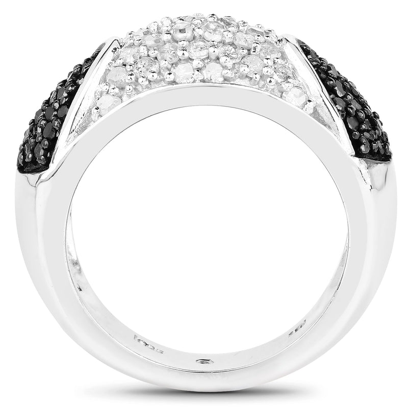 Bids.com 0.99 Carat Genuine Black Diamond and White Diamond .925 Sterling Silver Ring Rings White Smoke size 6.00,size 7.00,size 8.00,size 9.00