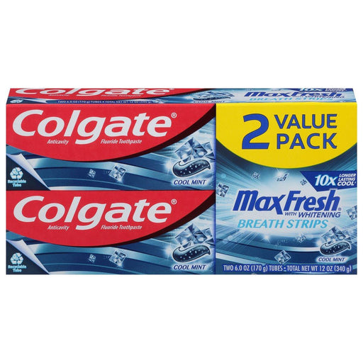 Colgate Colgate Toothpaste, Cool Mint, Breath Strips, 2 Value Pack Toothpaste Steel Blue