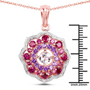 Bids.com 14K Rose Gold Plated 2.30 Carat Genuine Morganite, Rhodolite and Amethyst .925 Sterling Silver Pendant Pendants White Smoke